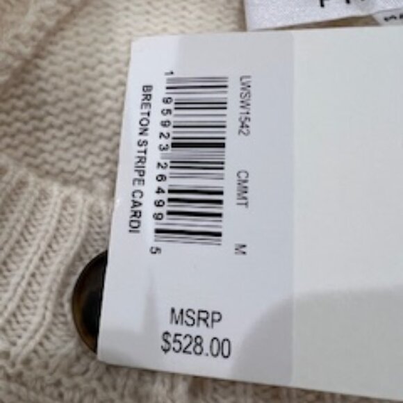 NWT Frame Pretty Breton Cream/Taupe Stripe Cardigan 100% Soft Cashmere Size M - Picture 6 of 10